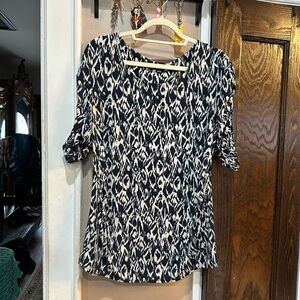 Alfani Navy and Cream Ikat Blouse